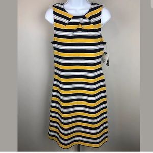 Liz Claiborne Yellow Navy & Grey Stripe Dress Sz 6